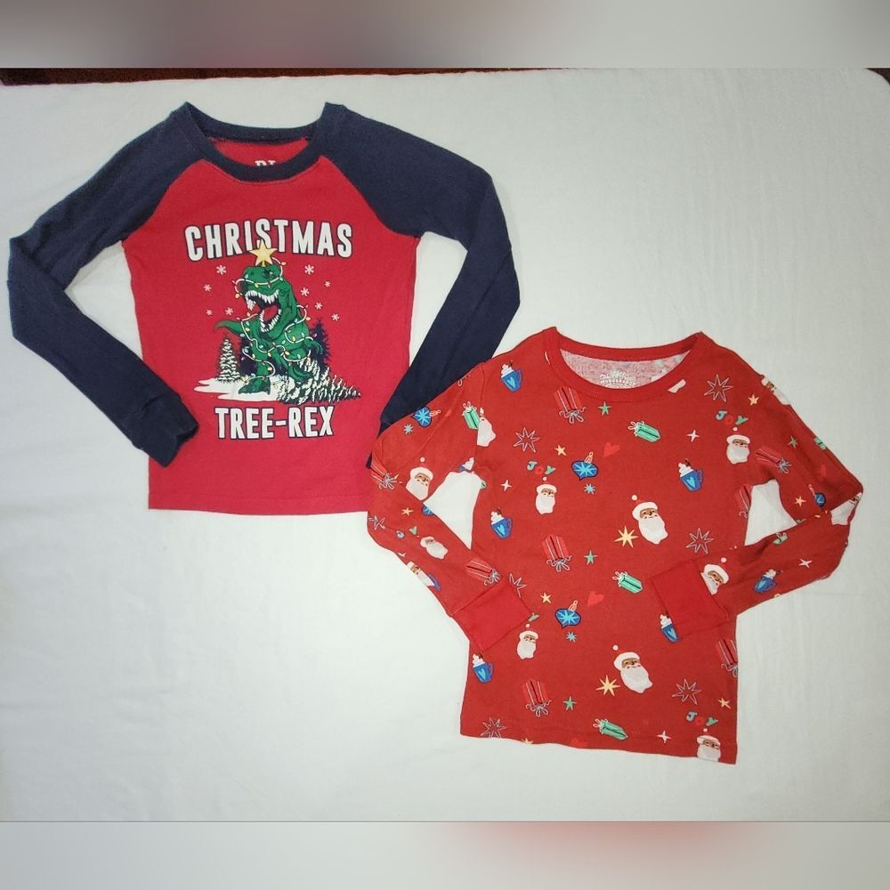 2 Long sleeve Size 4 Christmas Theme Pajama Tops